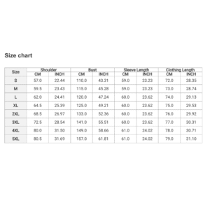 SizeChart hoodie
