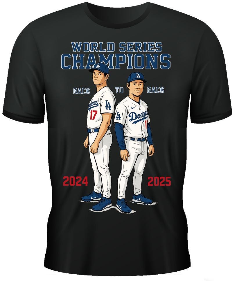 Dodgers Back-to-Back World Series Champions Ohtani and Yamamoto Custom