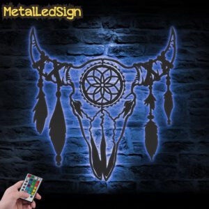Boho-Cow-Skull-Metal-Wall-Art-LED-Light-3.jpg
