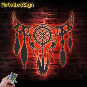 Boho-Cow-Skull-Metal-Wall-Art-LED-Light-5.jpg