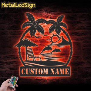 Custom-Couple-Dolphin-Palm-Tree-Beach-House-Sunset-Metal-Wall-LED-5.jpg