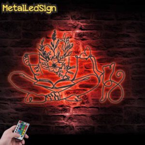Floral-Coffee-Book-Reading-Girl-Cat-Line-Art-Metal-Wall-Art-LED-Light-5.jpg