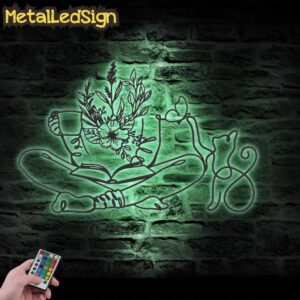 Floral-Coffee-Book-Reading-Girl-Cat-Line-Art-Metal-Wall-Art-LED-Light-7.jpg